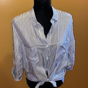 Blue and white stripe button up top